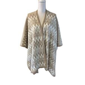 Calvin Klein Cape Women One Size Tan Glitter‎ Sparkle Poncho Western Aztec Shawl